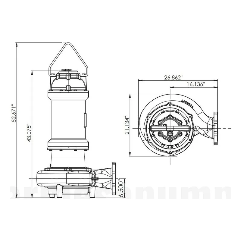 6SWM10046DS 62172120 Barmesa SW Series Solids-Handling Submersible Pump Dimensions, 6" Horizontal Flange Connections - view 3