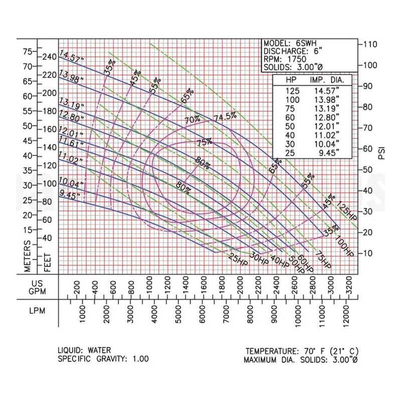 Barmesa SW Series Solids-Handling Pump 62172132 6SWH125044DS Performance Curve, Ductile Iron ASTM A-536,65-45-12 Impeller - view 2