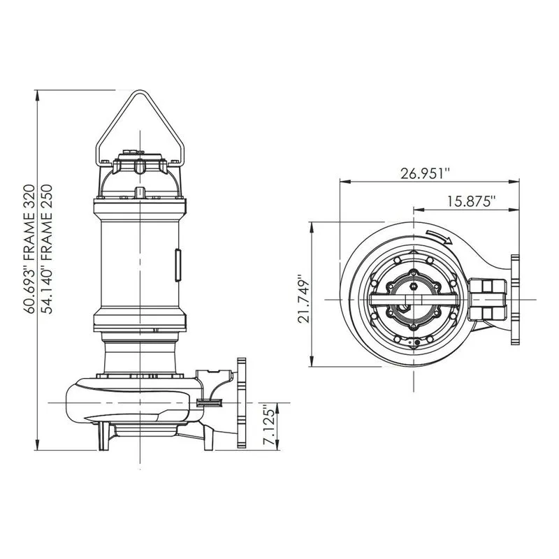 8SWL30034DS 62172203 Barmesa SW Series Solids-Handling Submersible Pump Dimensions, 8" Horizontal Flange Connections - view 3