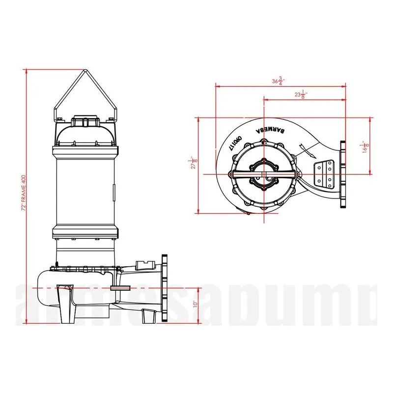 12SWL50046DS 62172316 Barmesa SW Series Solids-Handling Submersible Pump Dimensions, 12" Horizontal Flange Connections - view 3