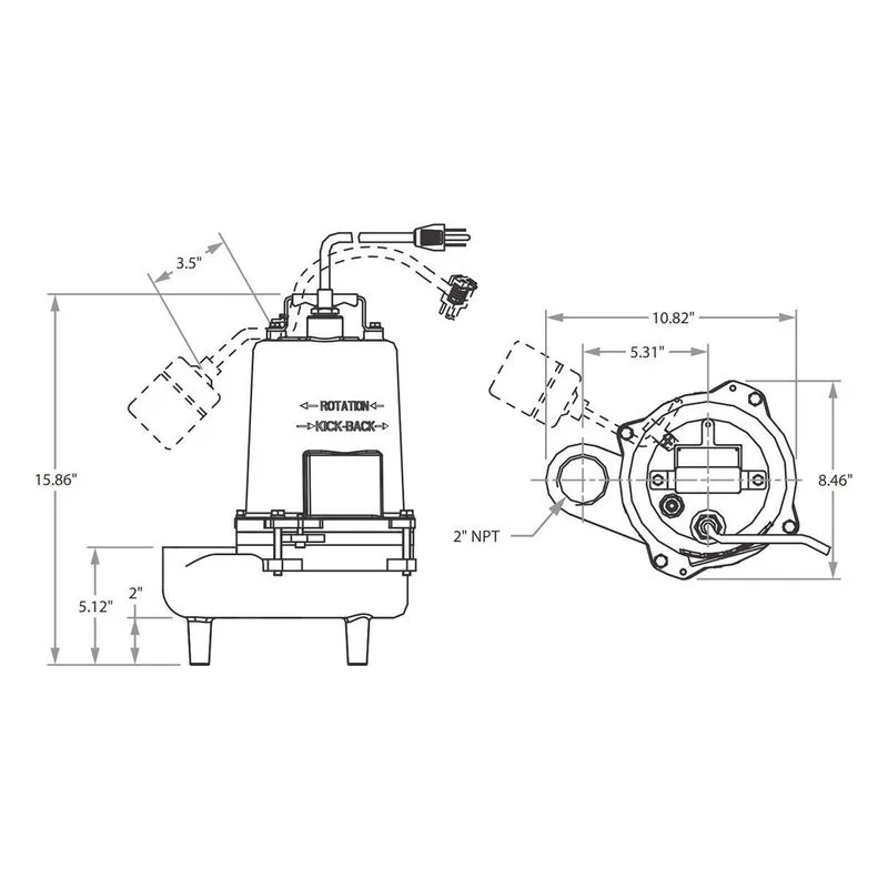 2BSE421 62180403 Barmesa Solids-Handling Submersible Pump Dimensions, 2" Vertical Female NPT Connections - view 3
