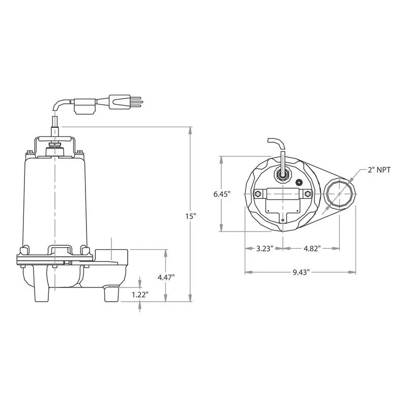 2SEV512VF 62180407 Barmesa Solids-Handling Submersible Pump Dimensions, 2" Vertical Female NPT Connections - view 3