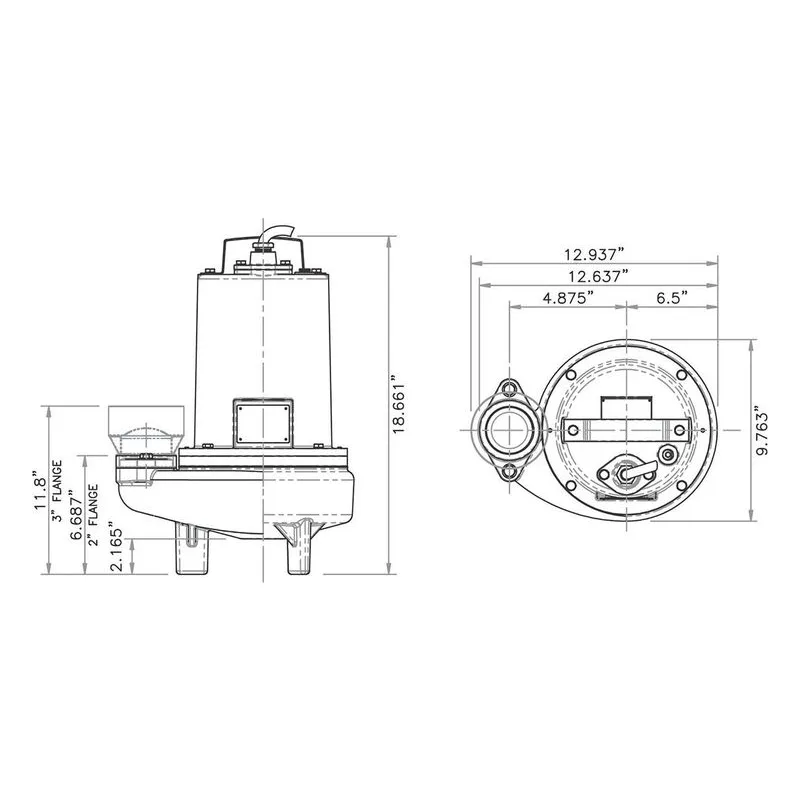 2BSE51SS 62180501 Barmesa Solids-Handling Submersible Pump Dimensions, 2" Vertical Female NPT Connections - view 3