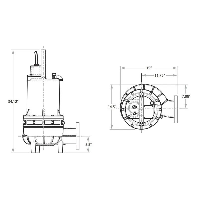 4BSE1504HLDS 62170146 Barmesa Solids-Handling Submersible Pump Dimensions, 4" Horizontal Flange Connections - view 3