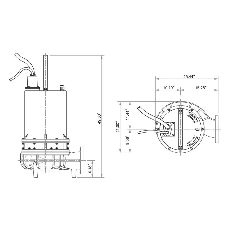 6BSE30044HLDS 62170302 Barmesa Solids-Handling Submersible Pump Dimensions, 6" Horizontal Flange Connections - view 3
