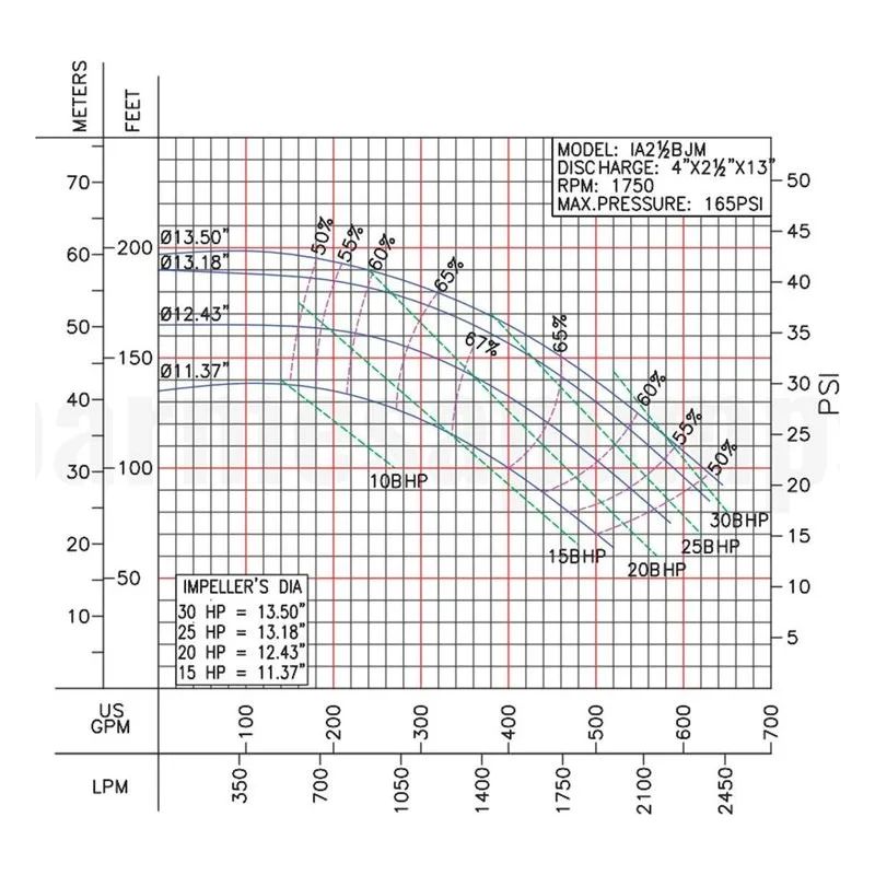 62212119 IA2-1/2BJM-30-4 Barmesa IA Series Close-Coupled End-Suction Centrifugal Pump Performance Curve, Size 4" x 2-1/2" x 13" T - view 3