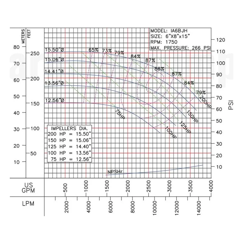 Barmesa IA End-Suction Centrifugal Pump IA6BJH-125-4 Performance Curve, Cast Iron ASTM A-48 Class 30 Impeller - view 2