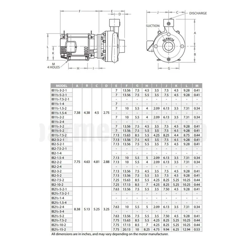 Barmesa IB Series Close-Coupled End-Suction Centrifugal Pump 62071041 IB2-1/2-1-4 Dimensions, 160°F Liquid Temperature - view 3
