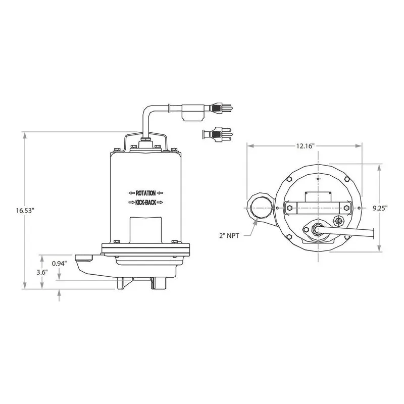 BPSTEP512A 62180204 Barmesa Effluent, Sump & Utility Submersible Pump Dimensions, 2" Vertical NPT Connections - view 3