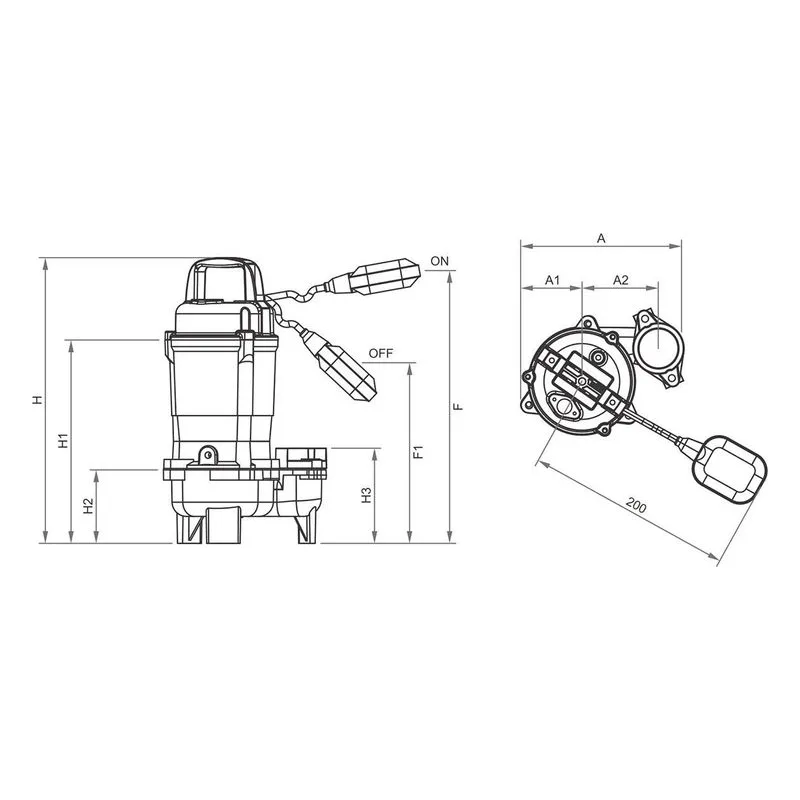 2SVEN102A 70090033 Barmesa Effluent, Sump & Utility Submersible Pump Dimensions, 2" Vertical NPT Connections - view 3