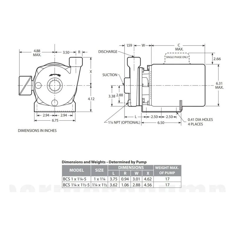 BCS1-1/4-3-2 Barmesa BCS-BCSF End Suction Centrifugal SS Pump Dimensions, 3/8" Solids Handling Capacity - view 3