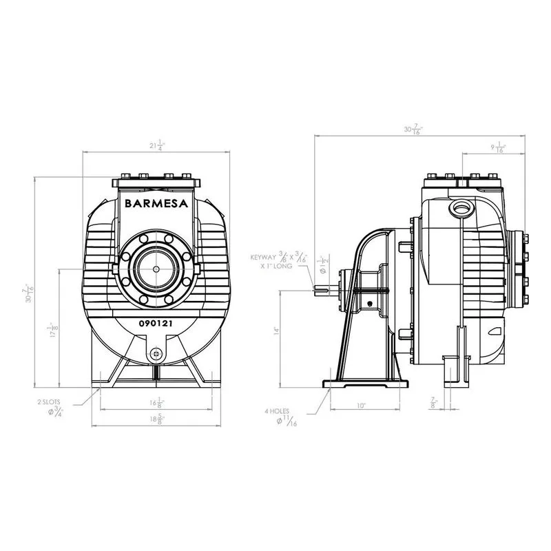 BSP95MU 62040009 Barmesa BSP Series Self-Priming Fluid Transfer Pump Dimensions, 6" Female NPT Flange - view 3