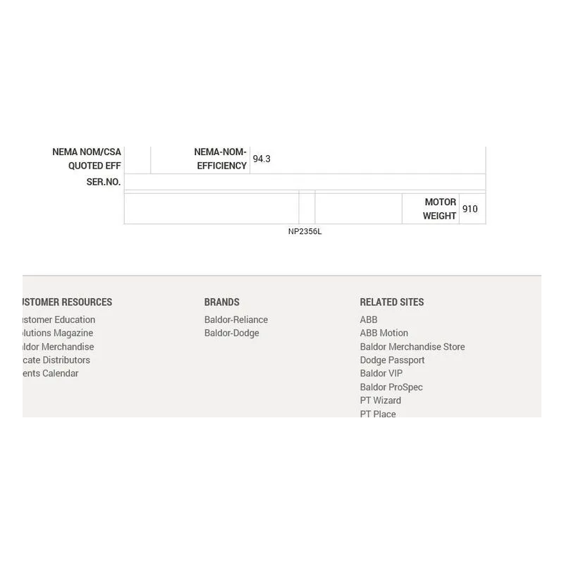 EM4314T-G Baldor 60 HP, 1780 RPM, 3 PH, 60 HZ, 364T, A36062M, TEFC Motor Nameplate - view 2