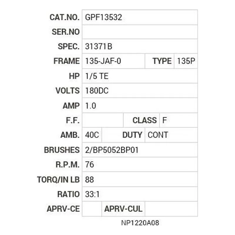 GPF13532 Baldor G.M. J28JA 180V DC 76  RPM Motor Nameplate - view 2