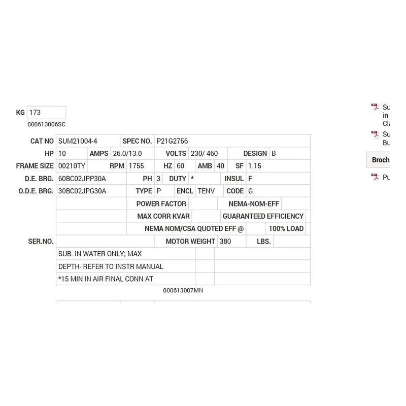 SUM21004-4 Baldor 10 HP, 1800 RPM, 3 PH, 60 HZ, 210TY, TENV, FOOTLE Motor Nameplate - view 2