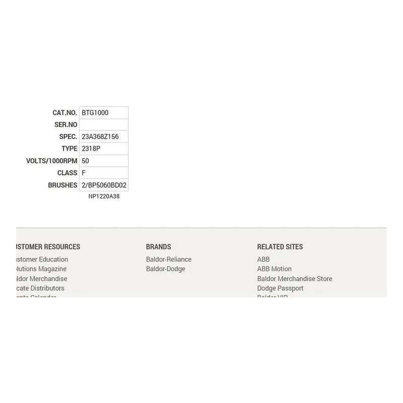 BTG1000 Baldor DC, 2318P, TENV, AP Motor Nameplate - view 2
