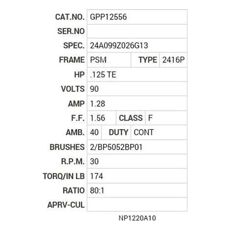 GPP12556 Baldor G.M. J16MA 90VDC 30  RPM 80:1 Motor Nameplate - view 2