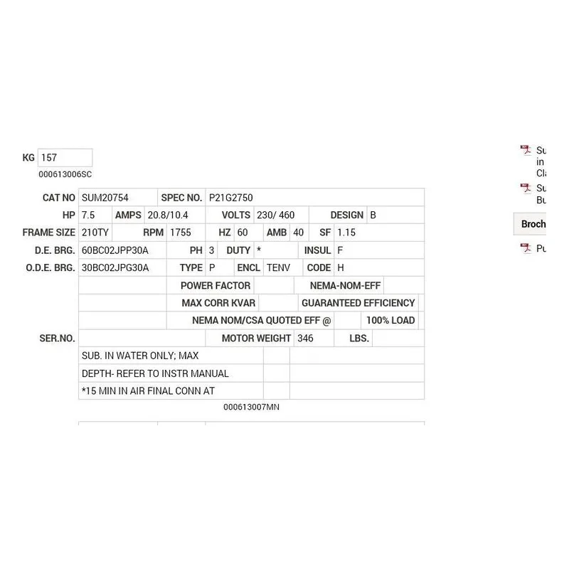 SUM20754 Baldor 7.50 HP, 1800 RPM, 3 PH, 60 HZ, 210TY, TENV, FOOT Motor Nameplate - view 2