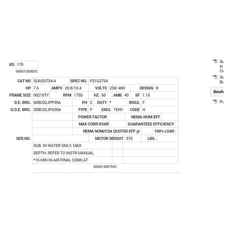SUM20754-4 Baldor 7.50 HP, 1800 RPM, 3 PH, 60 HZ, 210TY, TENV, FOOT Motor Nameplate - view 2