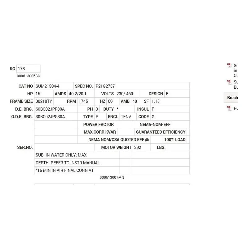 SUM21504-4 Baldor 15 HP, 1800 RPM, 3 PH, 60 HZ, 210TY, TENV, FOOTLE Motor Nameplate - view 2