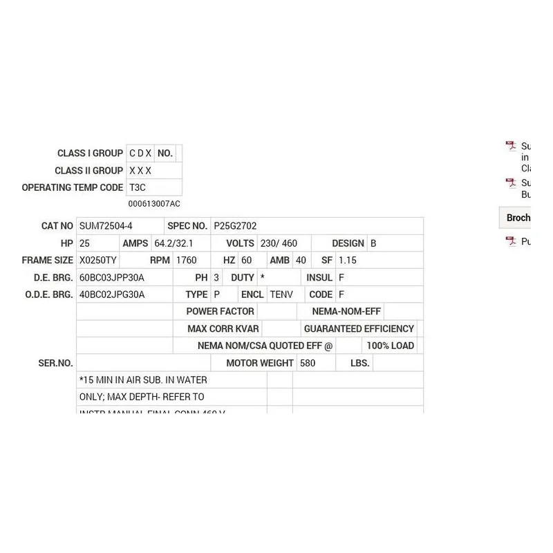 SUM72504-4 Baldor 25 HP, 1760 RPM, 3 PH, 60 HZ, 250TY, TENV, FOOTLE Motor Nameplate - view 2