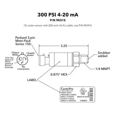 Goulds Pumps Repair Part 9K515 4-20MA, 300 psi Transducer
