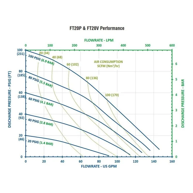 FT20P-PP-EEPB-F1 FTI Air 2" (51mm) Non-Metallic AODD Double Diaphragm Pump Performance Curves, by Finish Thompson. - view 2