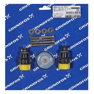 Grundfos 97751446 Dosing Pump Kits, Kit, Valve / Diaphragm SD-M-PP/V/C-2 Chemical Metering Pumps Replacement Parts